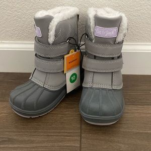 Cat & Jack Winter BOOTS Toddler Girls Gray Faux Fur Lined Hook & Loop, Sz 10